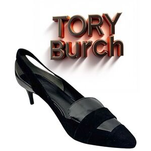 Tory Burch Saray Kitten Heels – Black Leather & Suede – Women’s Size 9.5